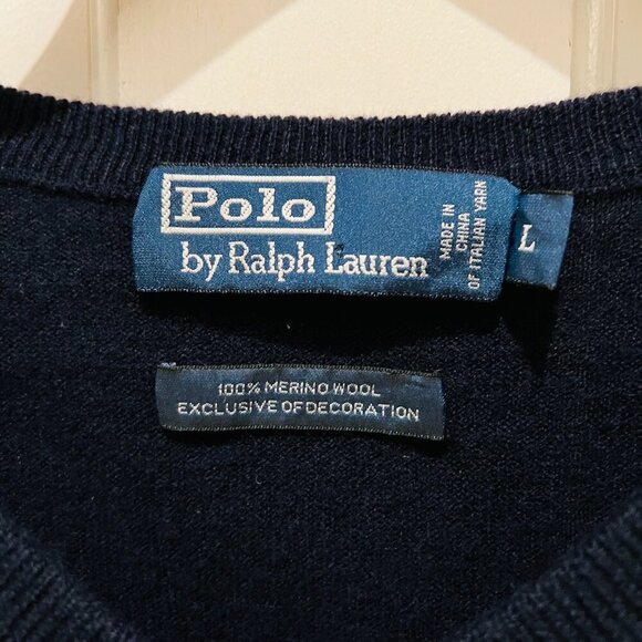 Vintage Polo Ralph Lauren 100% Merino Wool Sweater Men's Navy Pullover Size Larg - Picture 4 of 16